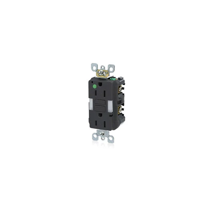 LEVITON GFNL1-HGE GFI Receptacle, Decorator Duplex, 5-15R, 15 A, 125 VAC, Black, 2 Poles, Screw Terminals | CR9HLT 792UC0