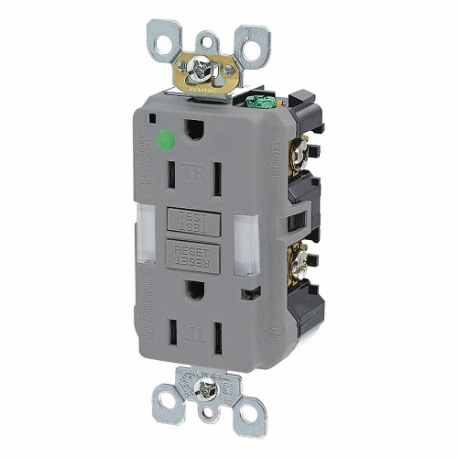 LEVITON GFNL1-HGG GFI Receptacle, Decorator Duplex, 5-15R, 15 A, 125 VAC, Gray, 2 Poles, Screw Terminals | CR9HMB 792UC1