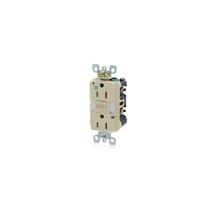 LEVITON GFNL1-HGI GFI Receptacle, Decorator Duplex, 5-15R, 15 A, 125 VAC, Ivory, 2 Poles, Screw Terminals | CR9JCB 792UC2