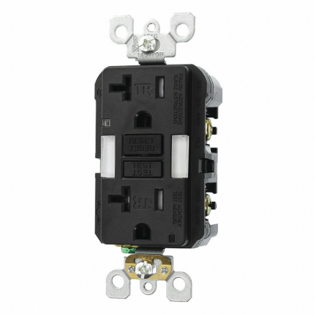 LEVITON GFNL2-HGE GFI Receptacle, Decorator Duplex, 5-20R, 20 A, 125 VAC, Black, 2 Poles, Screw Terminals | CR9HMY 792UC8