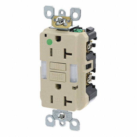LEVITON GFNL2-HGI GFI Receptacle, Decorator Duplex, 5-20R, 20 A, 125 VAC, Ivory, 2 Poles, Screw Terminals | CR9HNP 792UD0