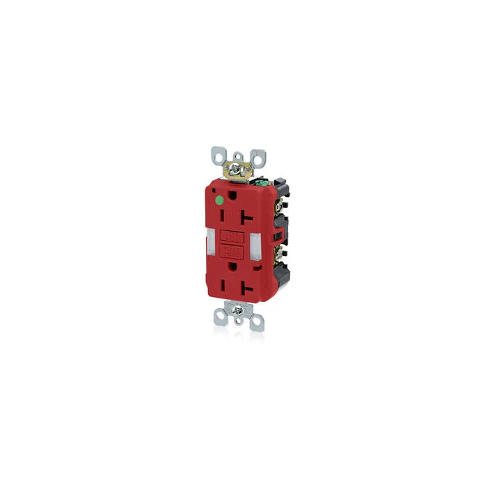 LEVITON GFNL2-HGR GFI Receptacle, Decorator Duplex, 5-20R, 20 A, 125 VAC, Red, 2 Poles, Screw Terminals | CR9HPA 792UD1