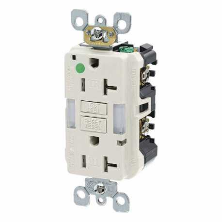 LEVITON GFNL2-HGT GFI Receptacle, Decorator Duplex, 5-20R, 20 A, 125 VAC, Light Almond, 2 Poles | CR9HNX 792UD2