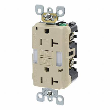 LEVITON GFNL2-I GFI Receptacle, Decorator Duplex, 5-20R, 20 A, 125 VAC, Ivory, 2 Poles, Screw Terminals | CR9HNQ 792UD4
