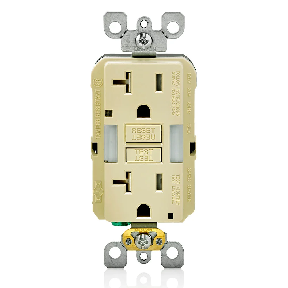 LEVITON GFNL2-I GFI Receptacle, Decorator Duplex, 5-20R, 20 A, 125 VAC, Ivory, 2 Poles, Screw Terminals | CR9HNQ 792UD4