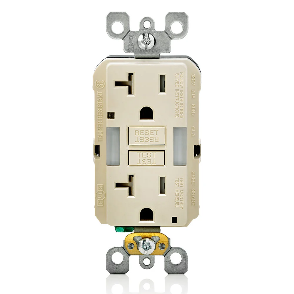 LEVITON GFNL2-T GFI Receptacle, Decorator Duplex, 5-20R, 20 A, 125 VAC, Light Almond, 2 Poles | CR9HNW 792UD5