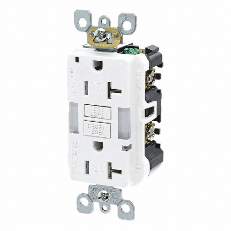 LEVITON GFNL2-W GFI Receptacle, Decorator Duplex, 5-20R, 20 A, 125 VAC, White, 2 Poles, Screw Terminals | CR9JAG 792UD6
