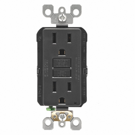 LEVITON GFNT1-E GFI Receptacle, Decorator Duplex, 5-15R, 15 A, 125 VAC, Black, 2 Poles, Screw Terminals | CR9HLQ 792UD8