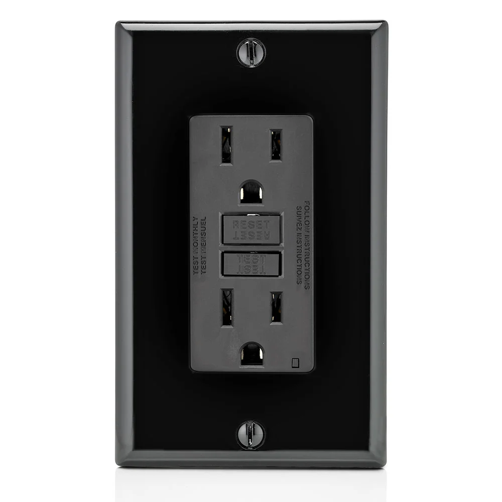 LEVITON GFNT1-E GFI Receptacle, Decorator Duplex, 5-15R, 15 A, 125 VAC, Black, 2 Poles, Screw Terminals | CR9HLQ 792UD8