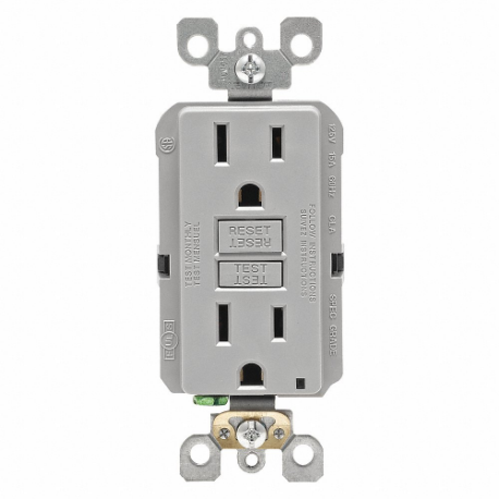 LEVITON GFNT1-GY GFI Receptacle, Decorator Duplex, 5-15R, 15 A, 125 VAC, Gray, 2 Poles, Screw Terminals | CR9JBV 792UD9