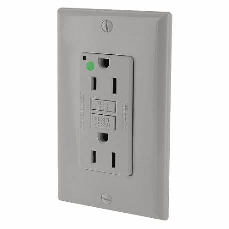 LEVITON GFNT1-HGG GFI Receptacle, Decorator Duplex, 5-15R, 15 A, 125 VAC, Gray, 2 Poles, Screw Terminals | CR9HMA 792UE2