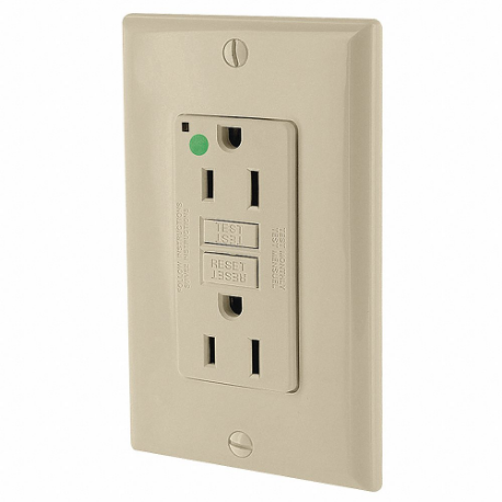 LEVITON GFNT1-HGI GFI Receptacle, Decorator Duplex, 5-15R, 15 A, 125 VAC, Ivory, 2 Poles, Screw Terminals | CR9HMF 792UE3