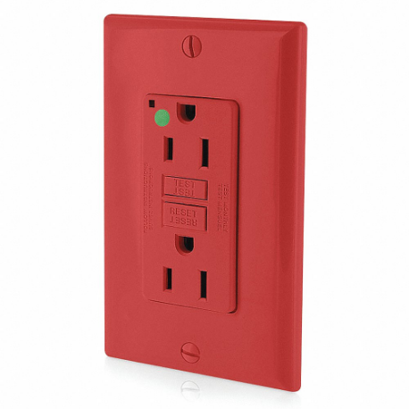 LEVITON GFNT1-HGR GFI Receptacle, Decorator Duplex, 5-15R, 15 A, 125 VAC, Red, 2 Poles, Screw Terminals | CR9HMM 792UE4