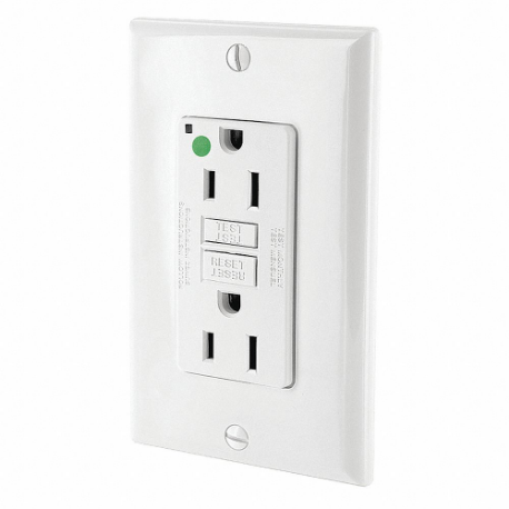 LEVITON GFNT1-HGW GFI Receptacle, Decorator Duplex, 5-15R, 15 A, 125 VAC, White, 2 Poles, Screw Terminals | CR9HMX 792UE6