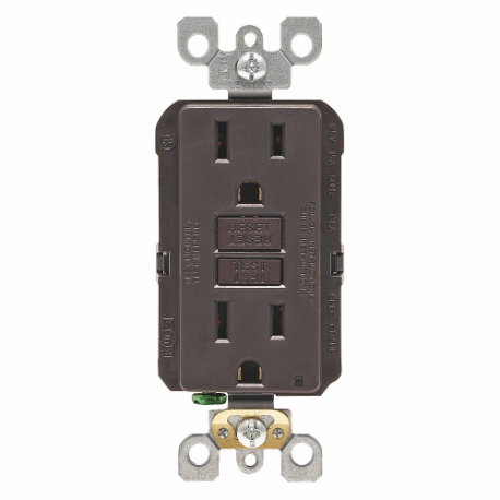 LEVITON GFNT1 GFI Receptacle, Decorator Duplex, 5-15R, 15 A, 125 VAC, Brown, 2 Poles, Screw Terminals | CR9HLW 792UD7