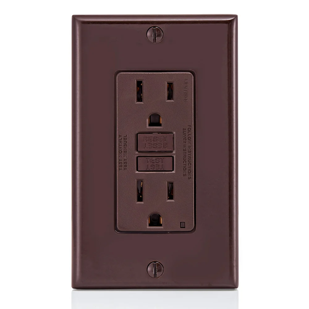 LEVITON GFNT1 GFI Receptacle, Decorator Duplex, 5-15R, 15 A, 125 VAC, Brown, 2 Poles, Screw Terminals | CR9HLW 792UD7