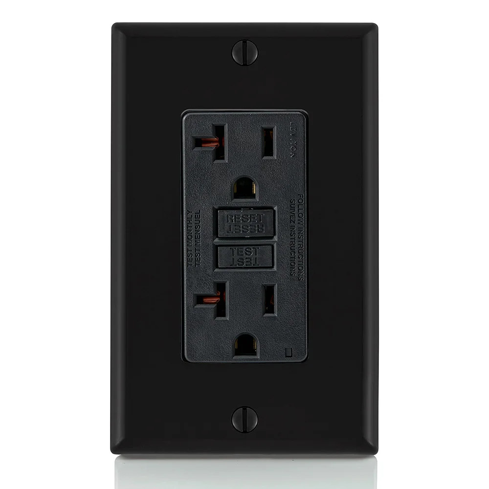 LEVITON GFNT2-E GFI Receptacle, Decorator Duplex, 5-20R, 20 A, 125 VAC, Black, 2 Poles, Screw Terminals | CR9HNA 792UF1