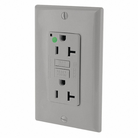 LEVITON GFNT2-HGG GFI Receptacle, Decorator Duplex, 5-20R, 20 A, 125 VAC, Gray, 2 Poles, Screw Terminals | CR9HNM 792UF5