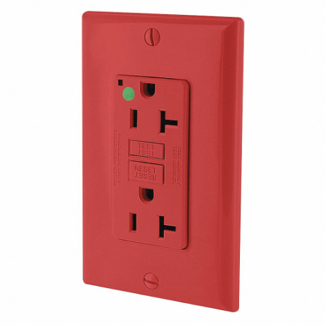 LEVITON GFNT2-HGR GFI Receptacle, Decorator Duplex, 5-20R, 20 A, 125 VAC, Red, 2 Poles, Screw Terminals | CR9HPB 792UF7