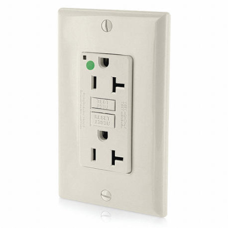 LEVITON GFNT2-HGT GFI Receptacle, Decorator Duplex, 5-20R, 20 A, 125 VAC, Light Almond, 2 Poles | CR9HNU 792UF8