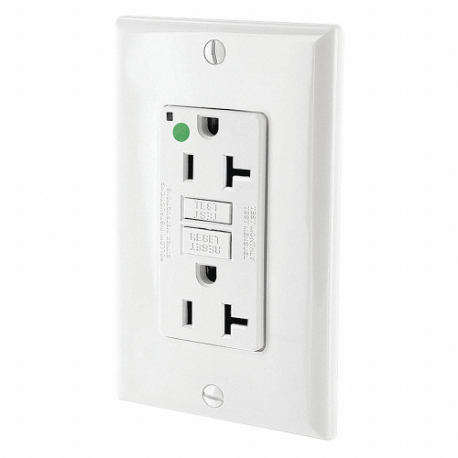 LEVITON GFNT2-HGW GFI Receptacle, Decorator Duplex, 5-20R, 20 A, 125 VAC, White, 2 Poles, Screw Terminals | CR9JBD 792UF9