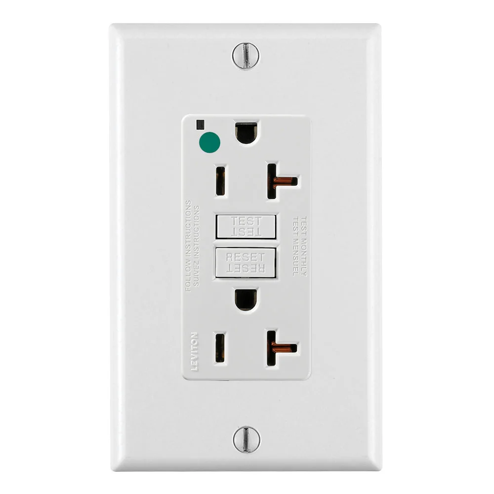 LEVITON GFNT2-HGW GFI Receptacle, Decorator Duplex, 5-20R, 20 A, 125 VAC, White, 2 Poles, Screw Terminals | CR9JBD 792UF9