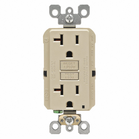 LEVITON GFNT2-I GFI Receptacle, Decorator Duplex, 5-20R, 20 A, 125 VAC, Ivory, 2 Poles, Screw Terminals | CR9HNT 792UG0