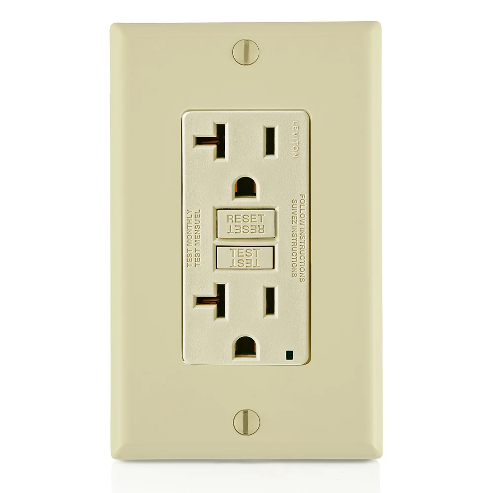 LEVITON GFNT2-I GFI Receptacle, Decorator Duplex, 5-20R, 20 A, 125 VAC, Ivory, 2 Poles, Screw Terminals | CR9HNT 792UG0