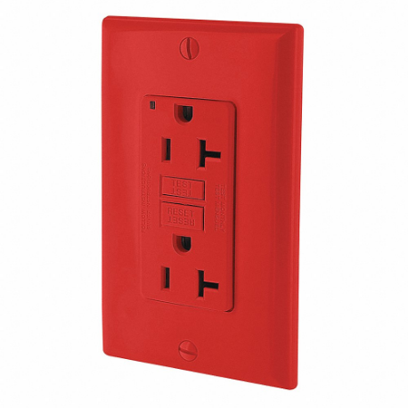 LEVITON GFNT2-R GFI Receptacle, Decorator Duplex, 5-20R, 20 A, 125 VAC, Red, 2 Poles, Screw Terminals | CR9HNZ 792UG1