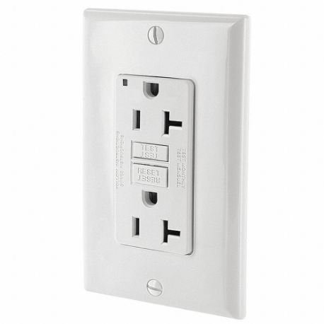 LEVITON GFNT2-W GFI Receptacle, Decorator Duplex, 5-20R, 20 A, 125 VAC, White, 2 Poles, Screw Terminals | CR9HPE 792UG3
