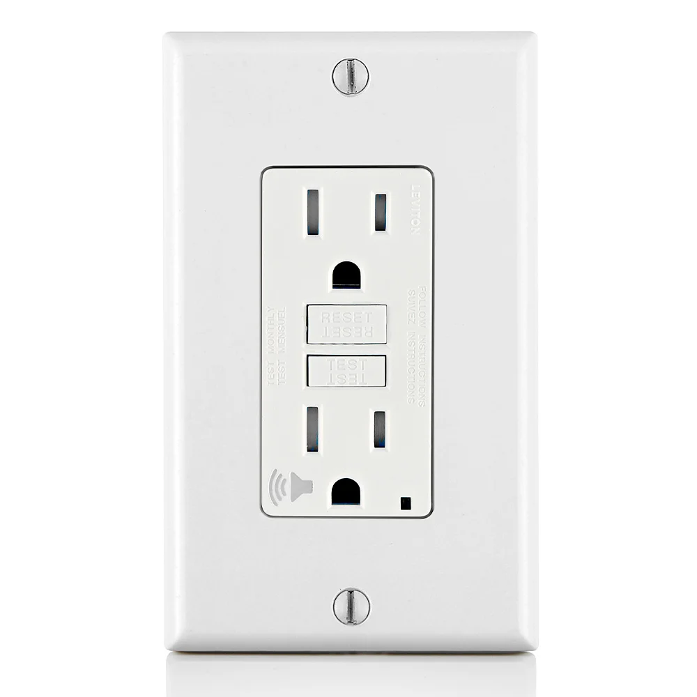 Feed Through Self-Test Tamper Resistant GFCI Receptacle, White Test, 125 VAC, 15 A, 2 Poles, 3 Wires, White
