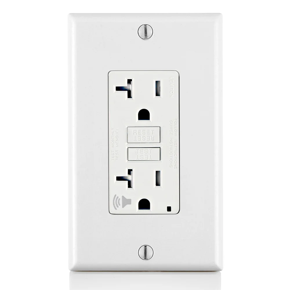 Duplex Outlet Self-Test GFCI Receptacle With LED Indicator, 125 VAC, 20 A, 2 Poles, 3 Wires, White