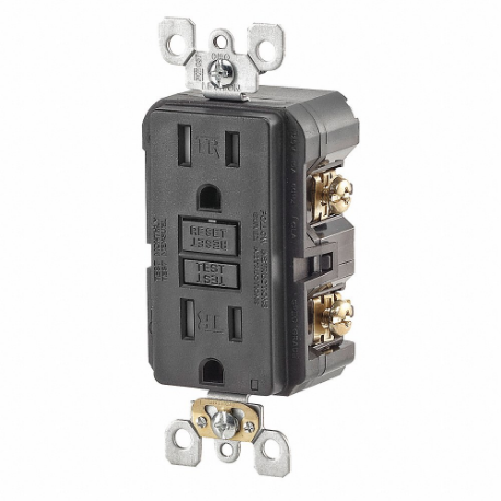 LEVITON GFTR1-E GFI Receptacle, Decorator Duplex, 5-15R, 15 A, 125 VAC, Black, 2 Poles, Screw Terminals | CR9HLN 792UG8
