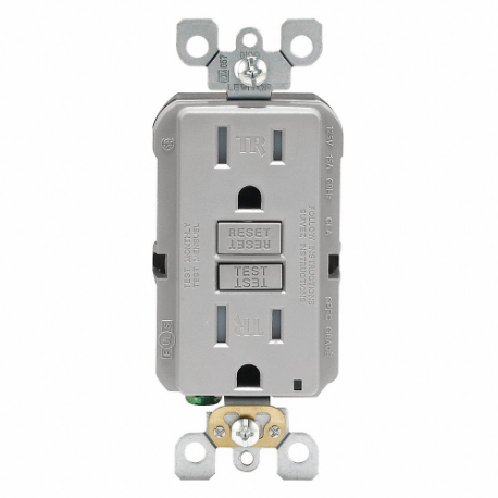LEVITON GFTR1-GY GFI Receptacle, Decorator Duplex, 5-15R, 15 A, 125 VAC, Gray, 2 Poles, Screw Terminals | CR9HMD 792UG9