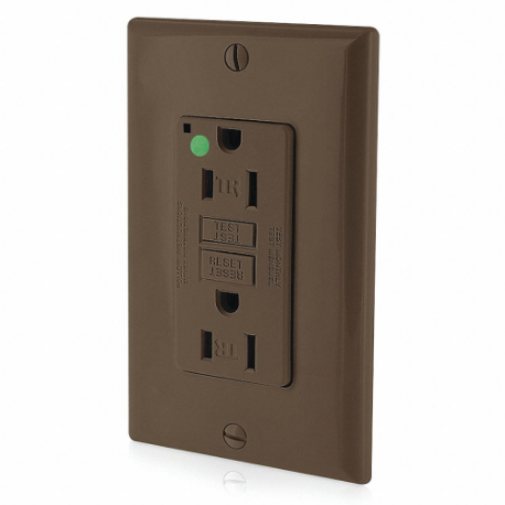 LEVITON GFTR1-HG GFI Receptacle, Decorator Duplex, 5-15R, 15 A, 125 VAC, Brown, 2 Poles, Screw Terminals | CR9HLZ 792UH0