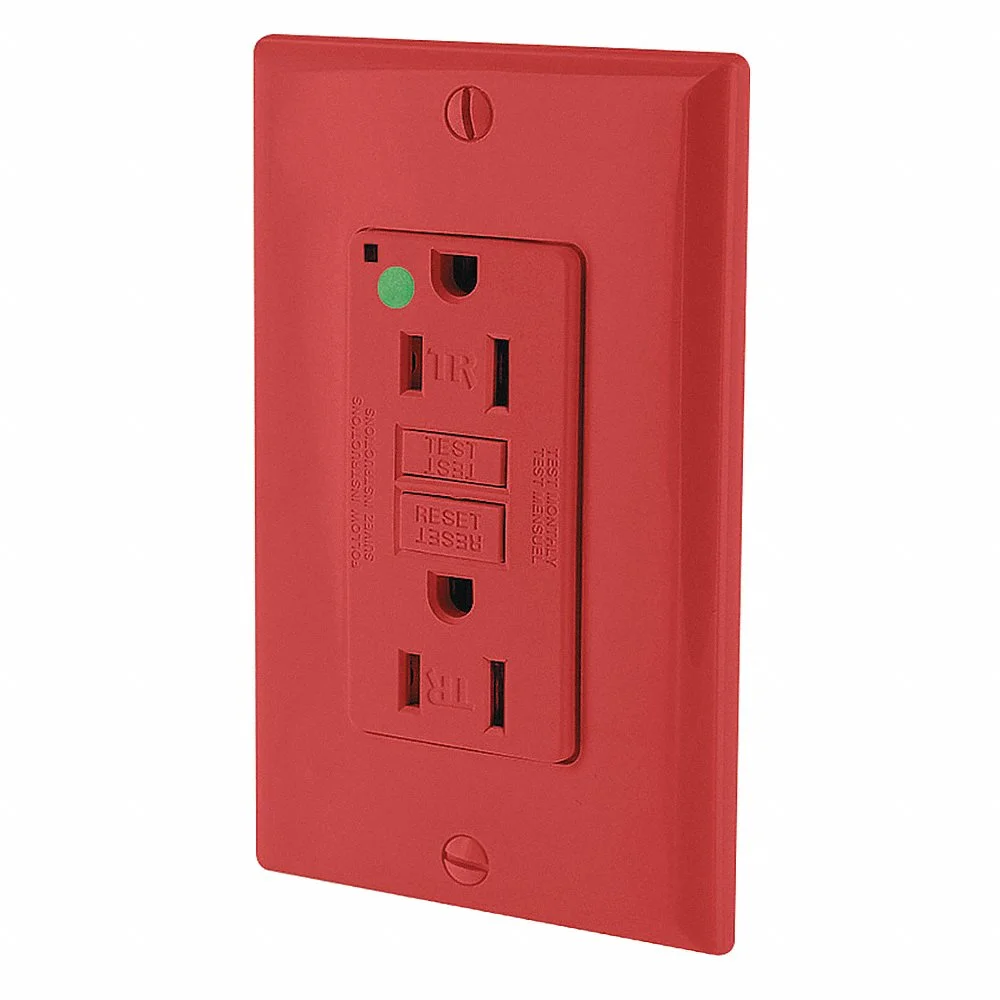 LEVITON GFTR1-HGR GFI Receptacle, Decorator Duplex, 5-15R, 15 A, 125 VAC, Red, 2 Poles, Screw Terminals | CR9HMP 792UH3