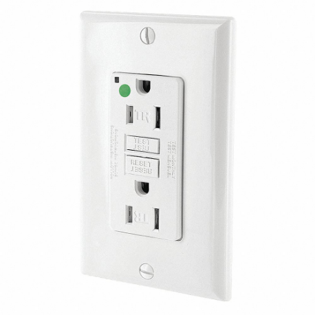 LEVITON GFTR1-HGW GFI Receptacle, Decorator Duplex, 5-15R, 15 A, 125 VAC, White, 2 Poles, Screw Terminals | CR9JBT 792UH4