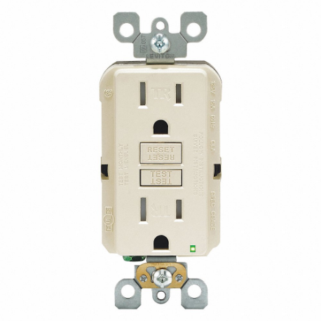 LEVITON GFTR1-T GFI Receptacle, Decorator Duplex, 5-15R, 15 A, 125 VAC, Light Almond, 2 Poles | CR9HMH 792UH6