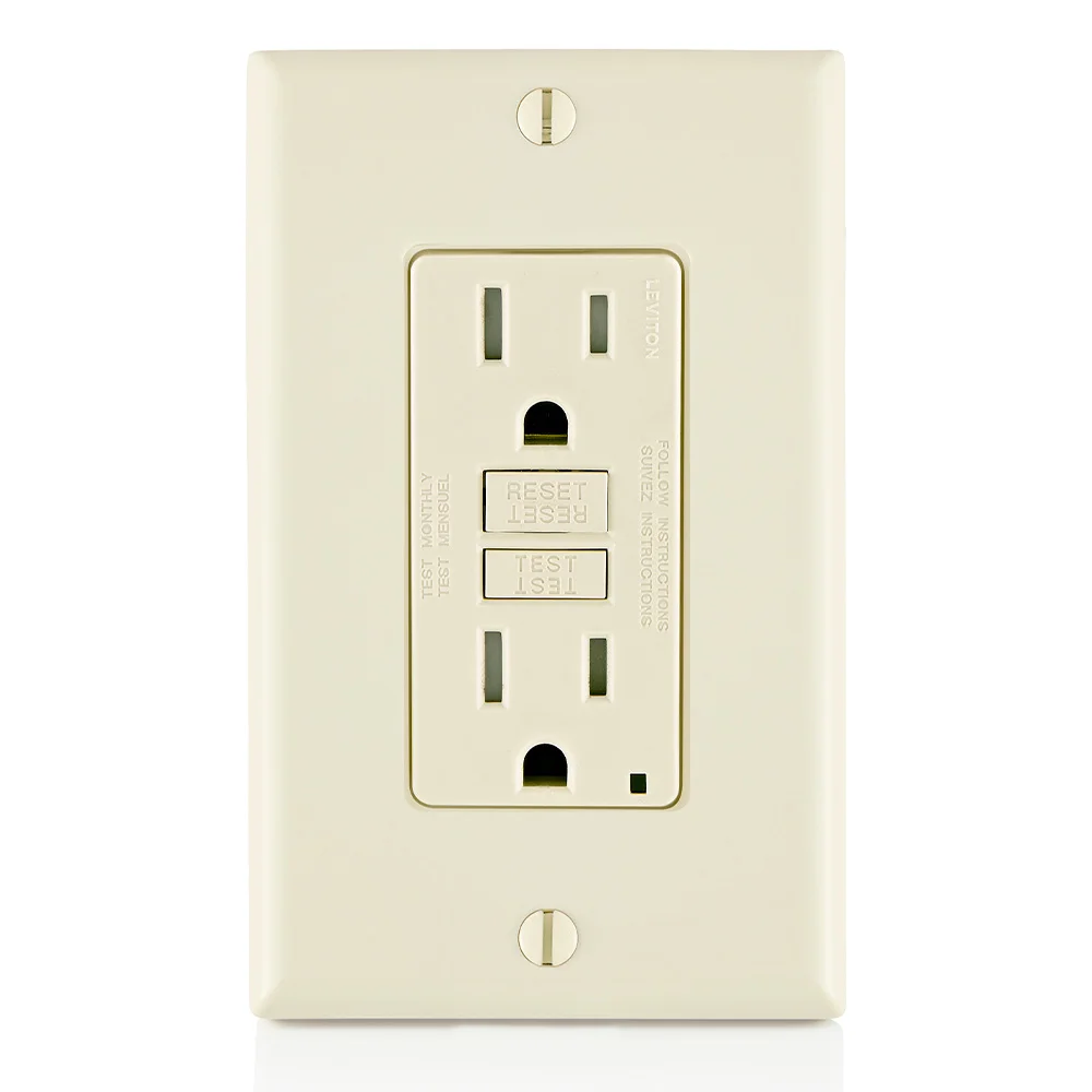 LEVITON GFTR1-T GFI Receptacle, Decorator Duplex, 5-15R, 15 A, 125 VAC, Light Almond, 2 Poles | CR9HMH 792UH6