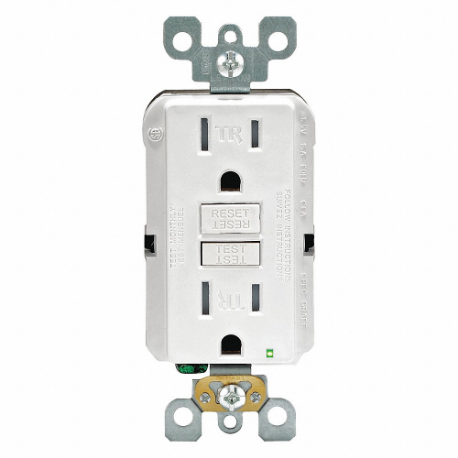 LEVITON GFTR1-W GFI Receptacle, Decorator Duplex, 5-15R, 15 A, 125 VAC, White, 2 Poles, Screw Terminals | CR9HMW 792UH7