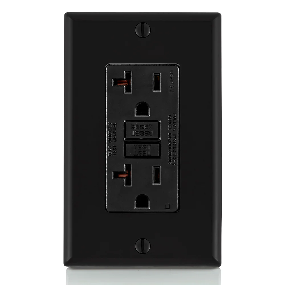 LEVITON GFTR2-E GFI Receptacle, Decorator Duplex, 5-20R, 20 A, 125 VAC, Black, 2 Poles, Screw Terminals | CR9JCF 792UH9