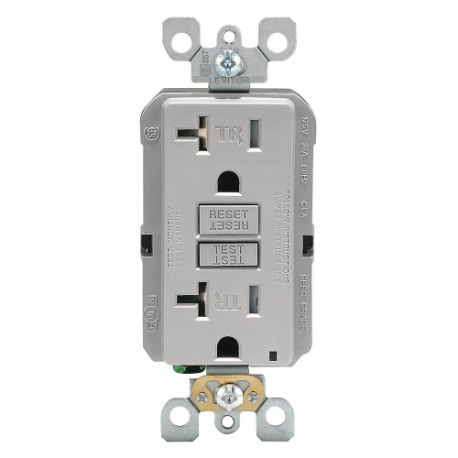 LEVITON GFTR2-GY GFI Receptacle, Decorator Duplex, 5-20R, 20 A, 125 VAC, Gray, 2 Poles, Screw Terminals | CR9HNL 792UJ0