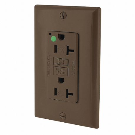 LEVITON GFTR2-HG GFI Receptacle, Decorator Duplex, 5-20R, 20 A, 125 VAC, Brown, 2 Poles, Screw Terminals | CR9HNH 792UJ1