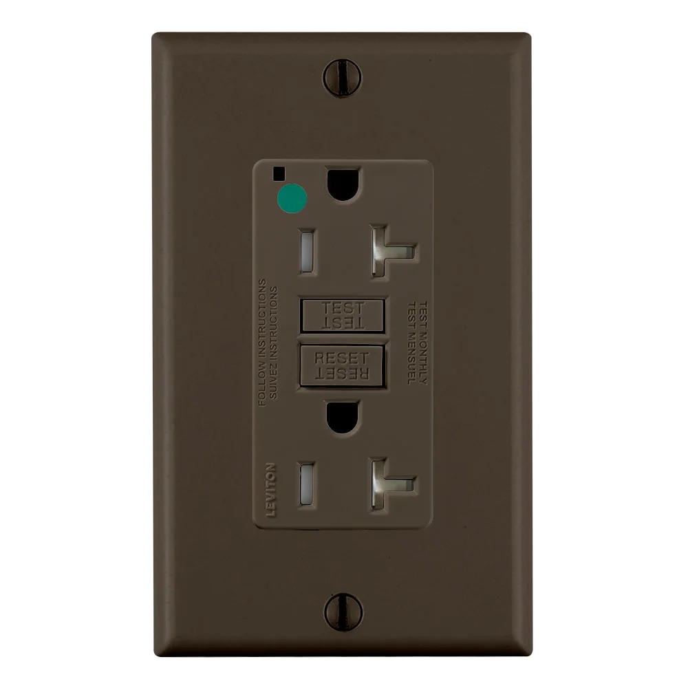 LEVITON GFTR2-HG GFI Receptacle, Decorator Duplex, 5-20R, 20 A, 125 VAC, Brown, 2 Poles, Screw Terminals | CR9HNH 792UJ1