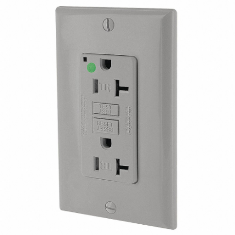 LEVITON GFTR2-HGG GFI Receptacle, Decorator Duplex, 5-20R, 20 A, 125 VAC, Gray, 2 Poles, Screw Terminals | CR9HNK 792UJ3