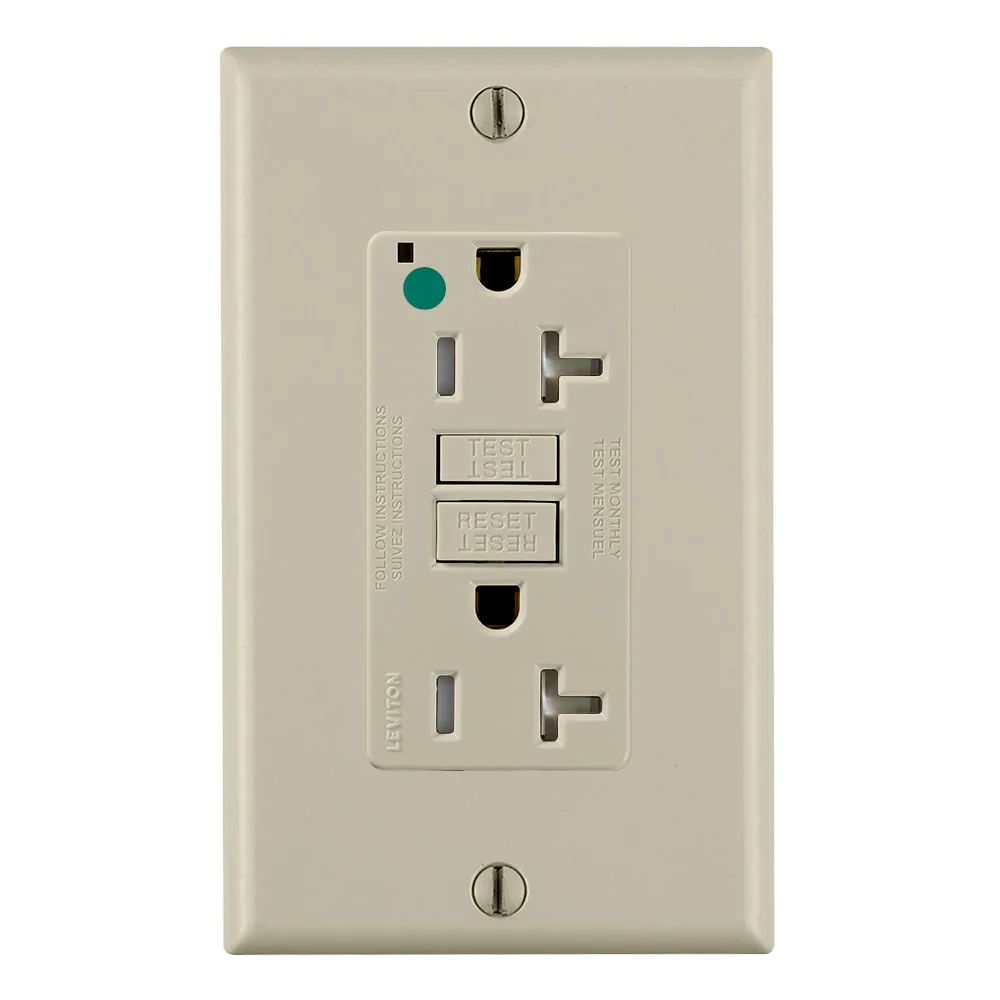 LEVITON GFTR2-HGI GFI Receptacle, Decorator Duplex, 5-20R, 20 A, 125 VAC, Ivory, 2 Poles, Screw Terminals | CR9HNR 792UJ4