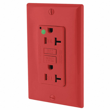 LEVITON GFTR2-HGR GFI Receptacle, Decorator Duplex, 5-20R, 20 A, 125 VAC, Red, 2 Poles, Screw Terminals | CR9HPC 792UJ5