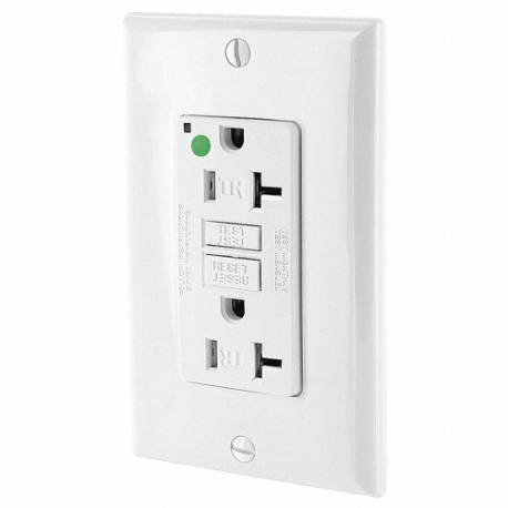 LEVITON GFTR2-HGW GFI Receptacle, Decorator Duplex, 5-20R, 20 A, 125 VAC, White, 2 Poles, Screw Terminals | CR9HPF 792UJ7