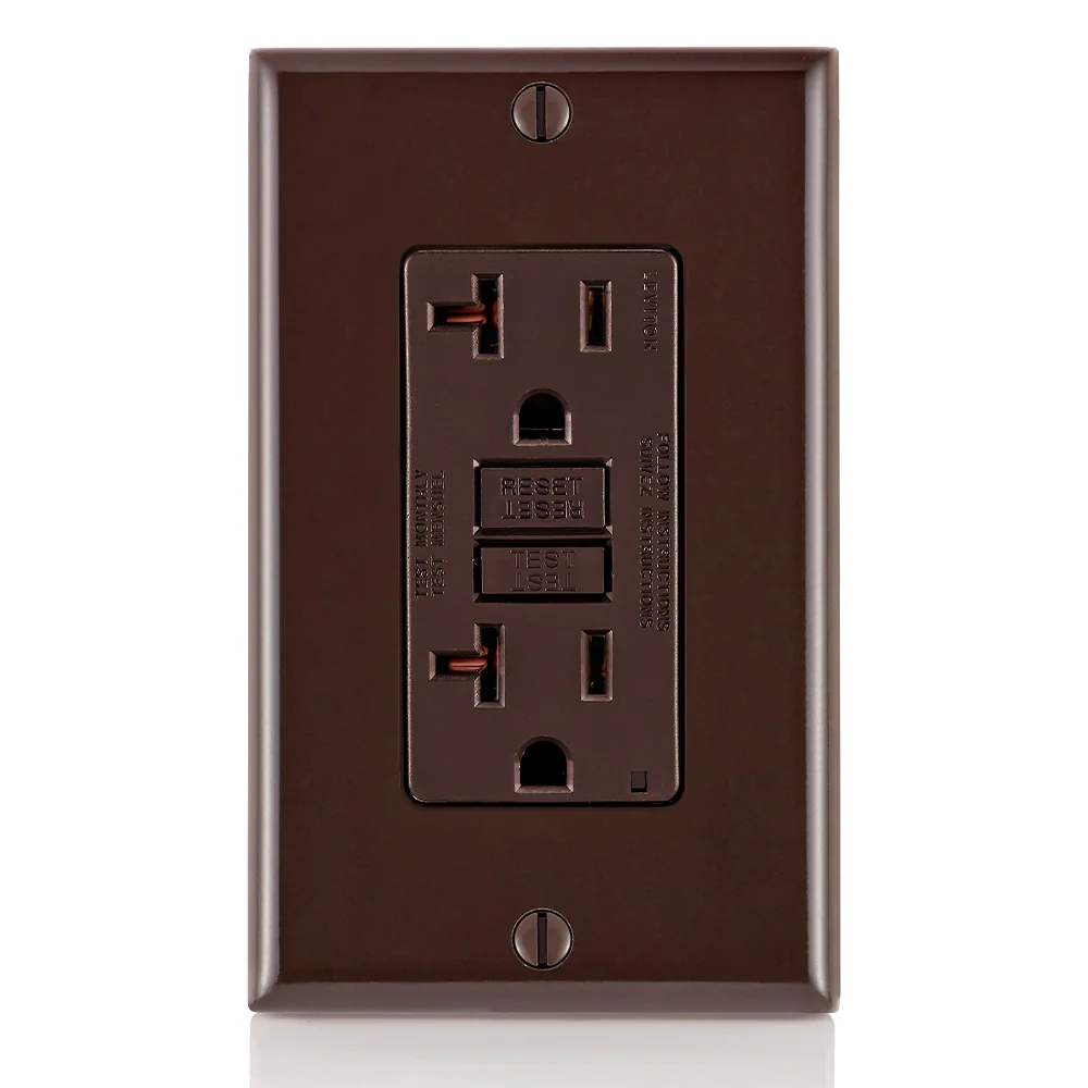 LEVITON GFTR2 GFI Receptacle, Decorator Duplex, 5-20R, 20 A, 125 VAC, Brown, 2 Poles, Screw Terminals | CR9HNF 792UH8