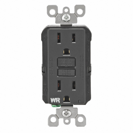 LEVITON GFWR1-E GFI Receptacle, Decorator Duplex, 5-15R, 15 A, 125 VAC, Black, 2 Poles, Screw Terminals | CR9HLM 792UK1